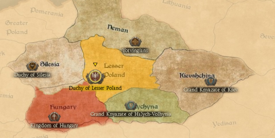 DUCHY OF LESSER POLAND KINGDOMS 1212AD START MINI MAP