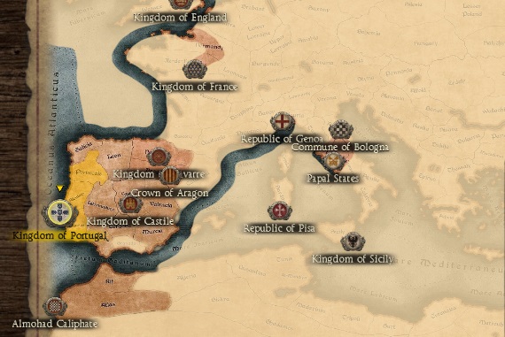KINGDOM OF PORTUGAL KINGDOMS 1212AD START MINI MAP
